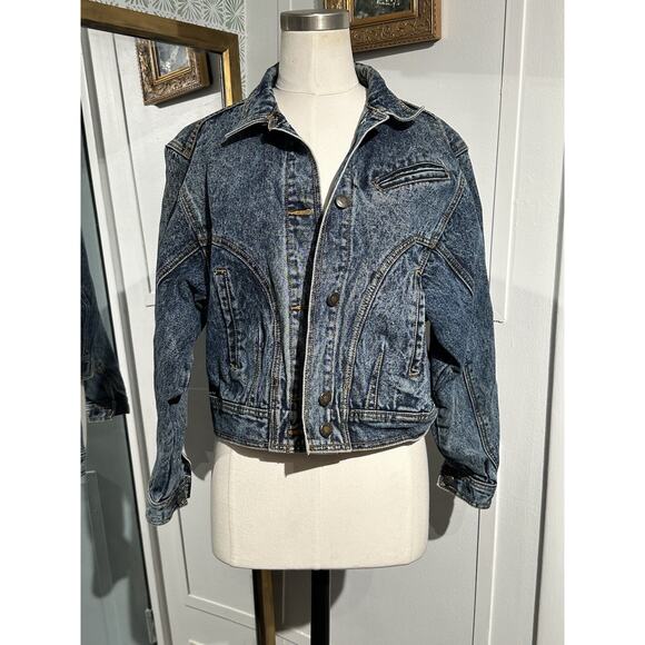 Vintage Jackets & Blazers - Vintage 80s Nuovo Industriale Aero Squad Jean Crop Jacket Denim Size Small